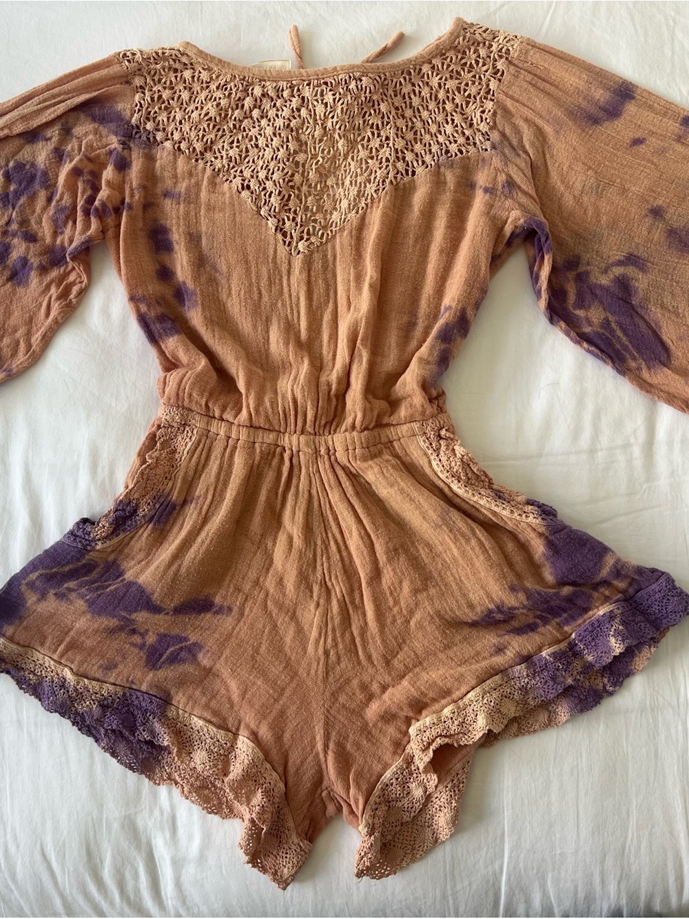 Jen's Pirate Booty Peach & Purple Tie-Dye Crochet Romper